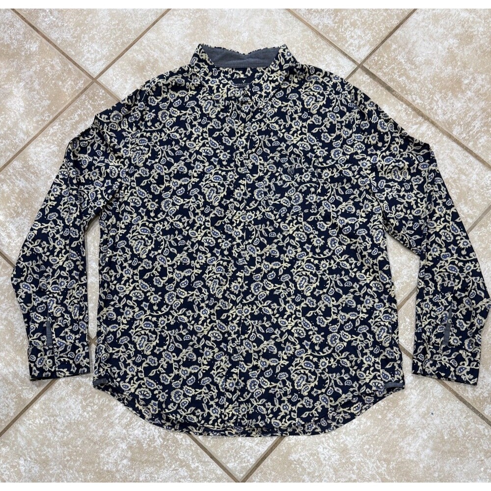 American Eagle Men Shirt 2XL Blue with flower pattern Long Sleeve Cotton